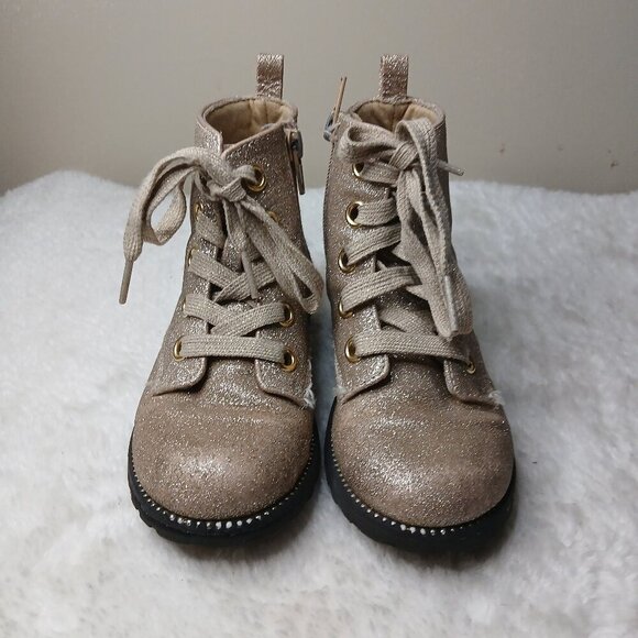 Maggie & Zoe Other - Girl's Maggie and Zoe Gold Glitter Zip Up Lace Up Boots Size 11